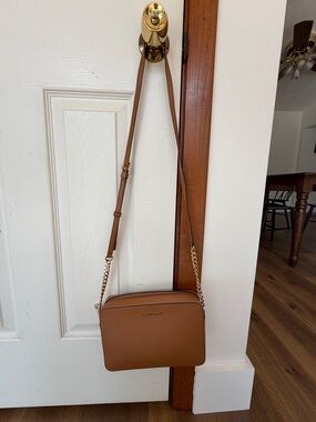 Michael Kors Chestnut Brown Leather Crossbody with Gold Chain